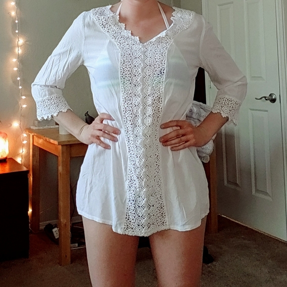Solitaire Other - Boho crochet front swim cover up tunic dress